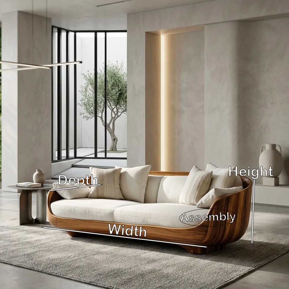 Contemporary Curved Wooden Sofa With Upholstered Seat For Living Room - view 8
