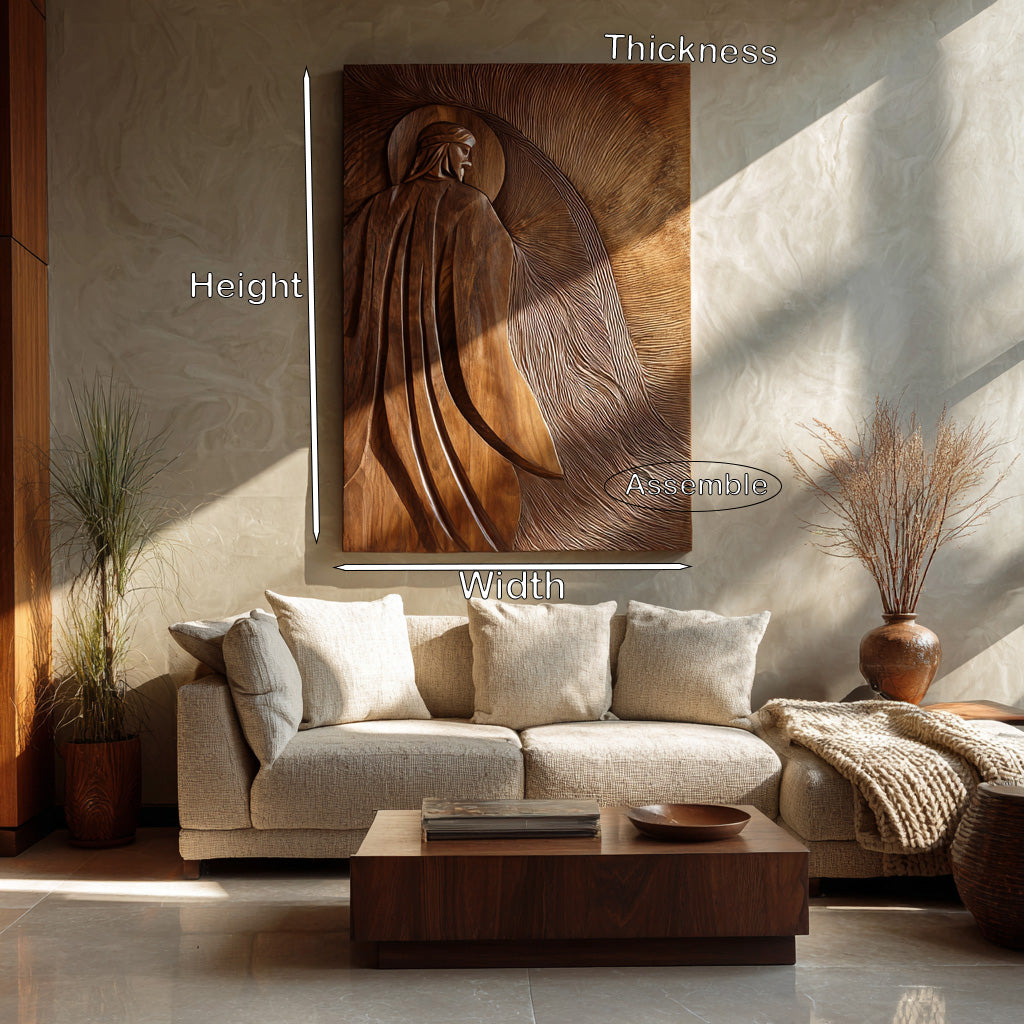 Contemporary Wooden Wall Art With Carved Figure For Living Room - view 8