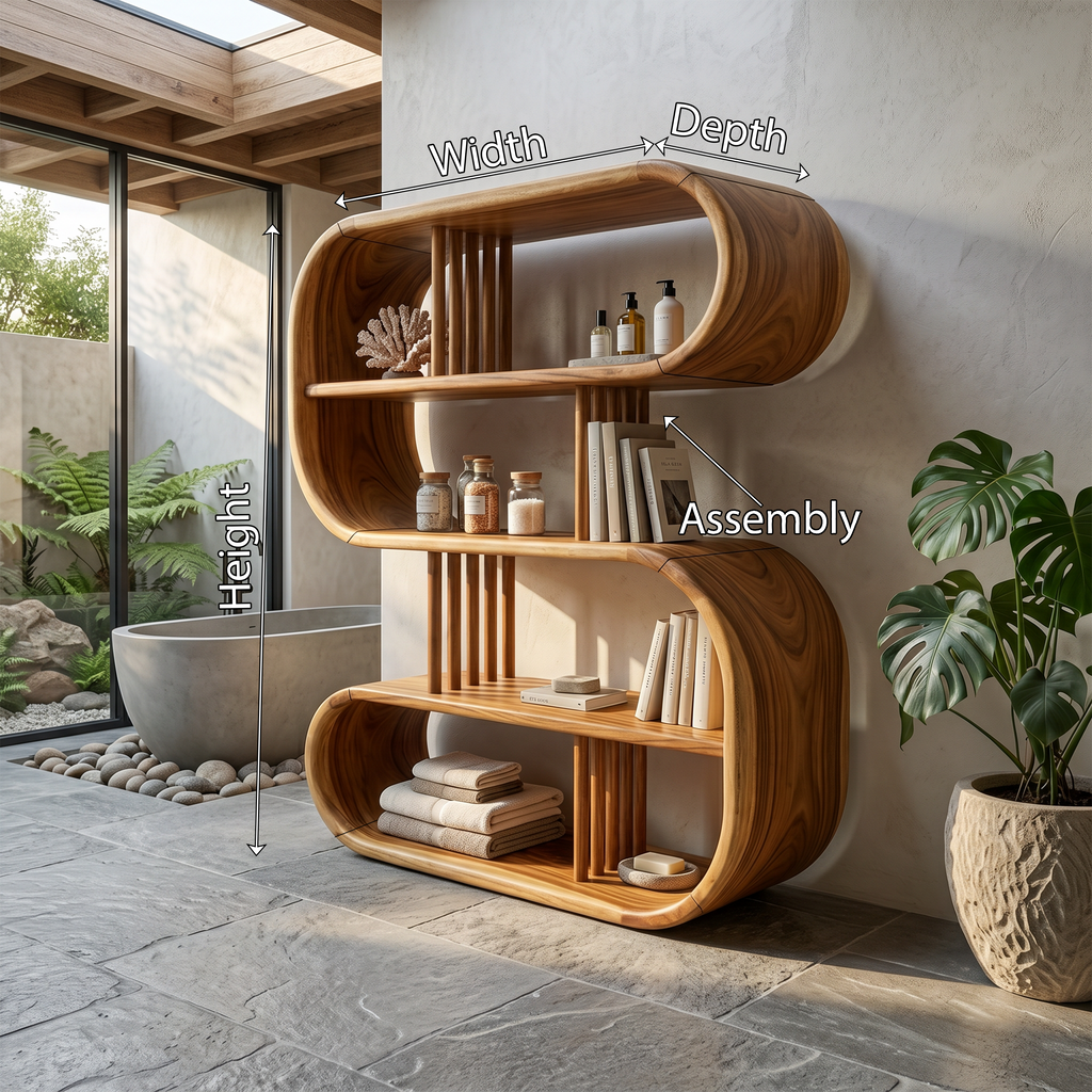 Elegant Curved Wooden Bathroom Shelf With Spa Inspired Design - view 8