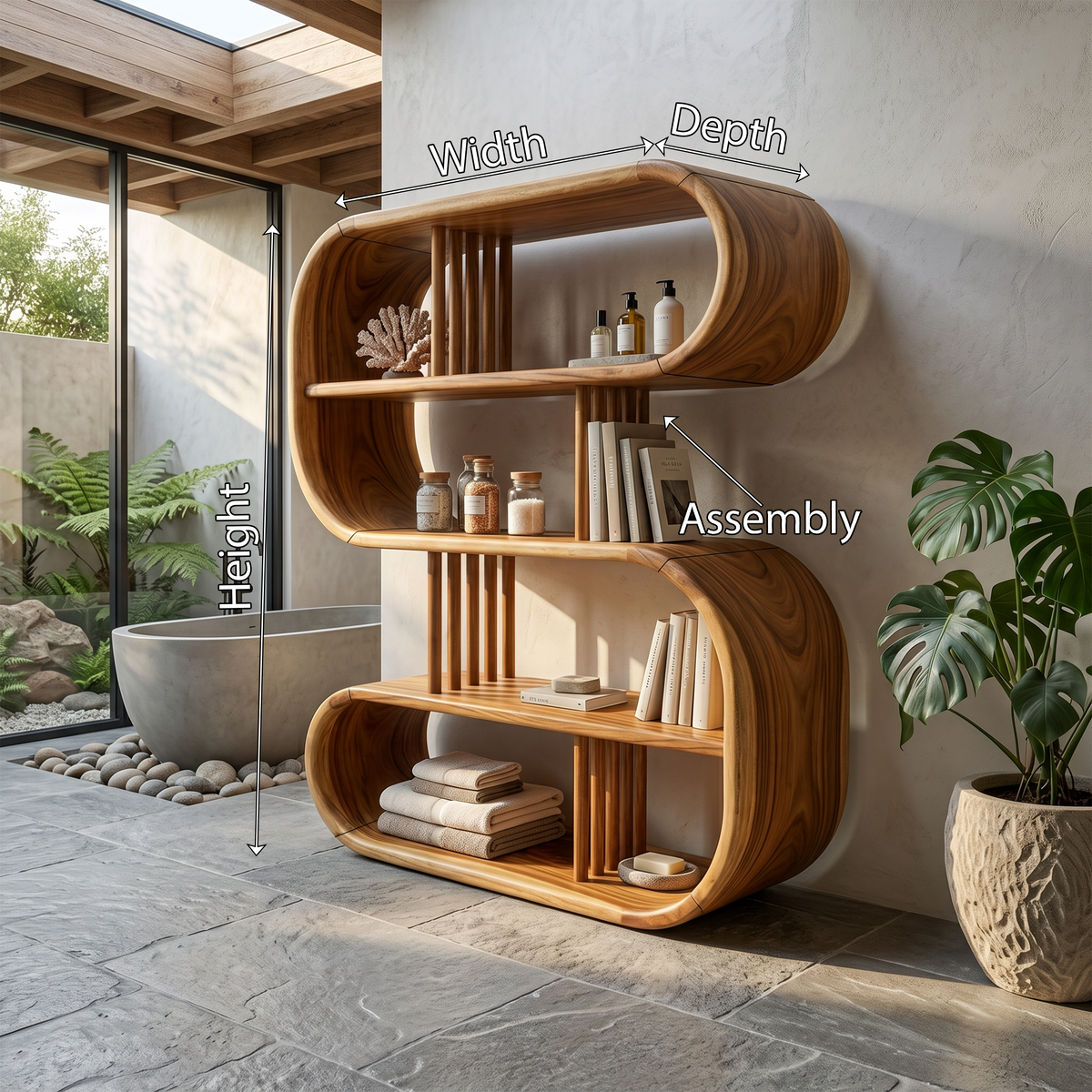 Elegant Curved Wooden Bathroom Shelf With Spa Inspired Design - view 8