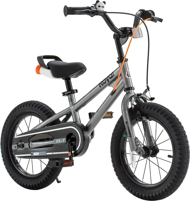 Royalbaby Freestyle 7 Kids' Bike 14 Inch Gray - Dual Handbrakes, Kickstand, Water Bottle, Ages 3-5