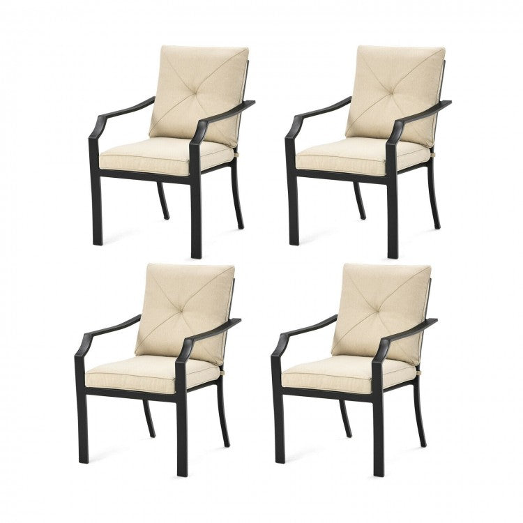 4-Piece Outdoor Dining Chair Set With Removable Cushions, Black Frame And Beige Cushions - 27 x 24 x 35 in