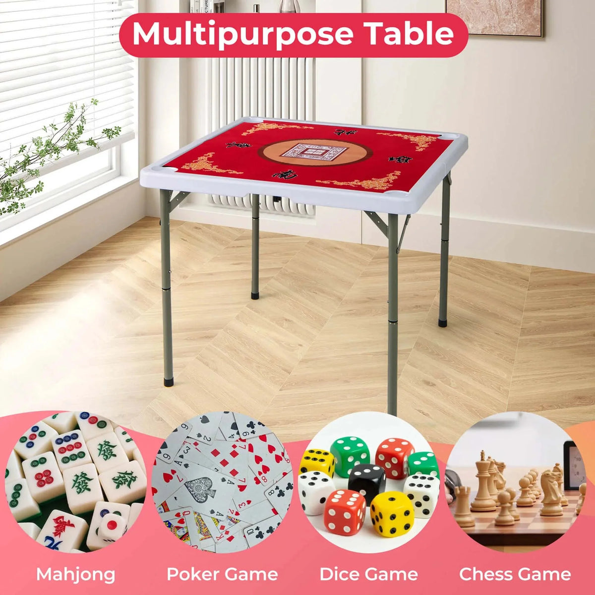 Costway Folding Mahjong Table With Cup Holders, Felt Mat And Carrying Handle - 35in x 35in x 29in