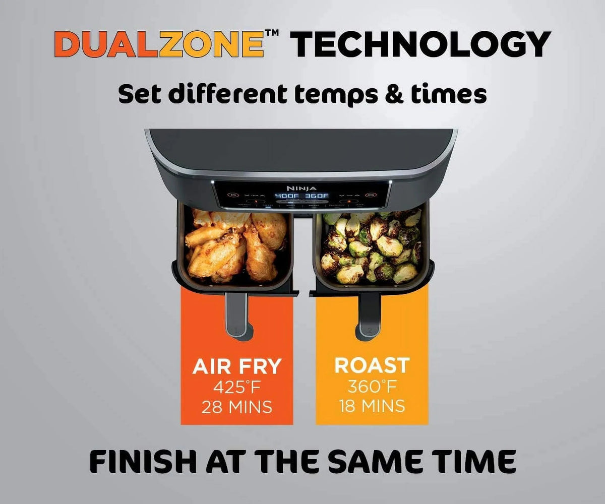 Ninja Foodi 6-in-1 2-Basket Air Fryer, 8-Quart, Dark Grey Stainless Finish - DZ201