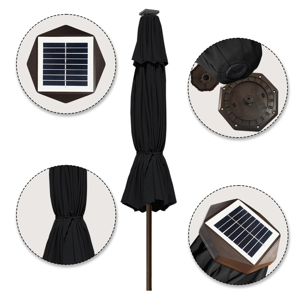 EliteShade 9ft Market Patio Umbrella With 80 LED Lights, Ruby