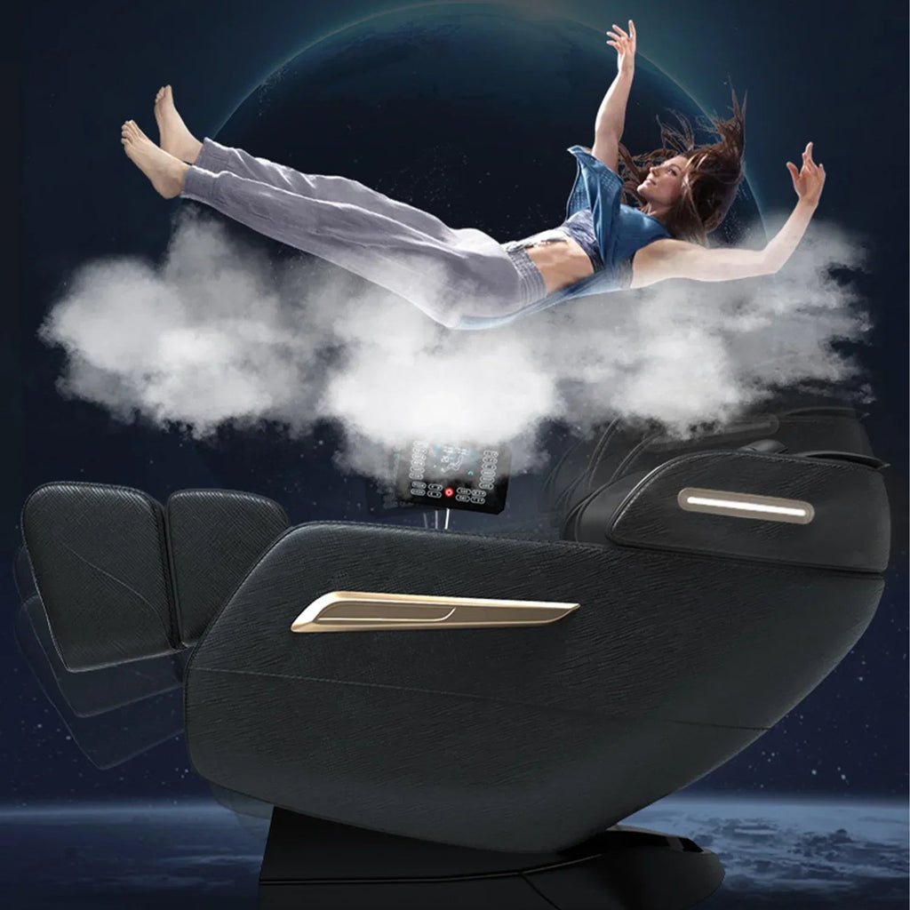 4D Zero Gravity Full Body Shiatsu Massage Chair With 58in SL Track - Premium Black Leather