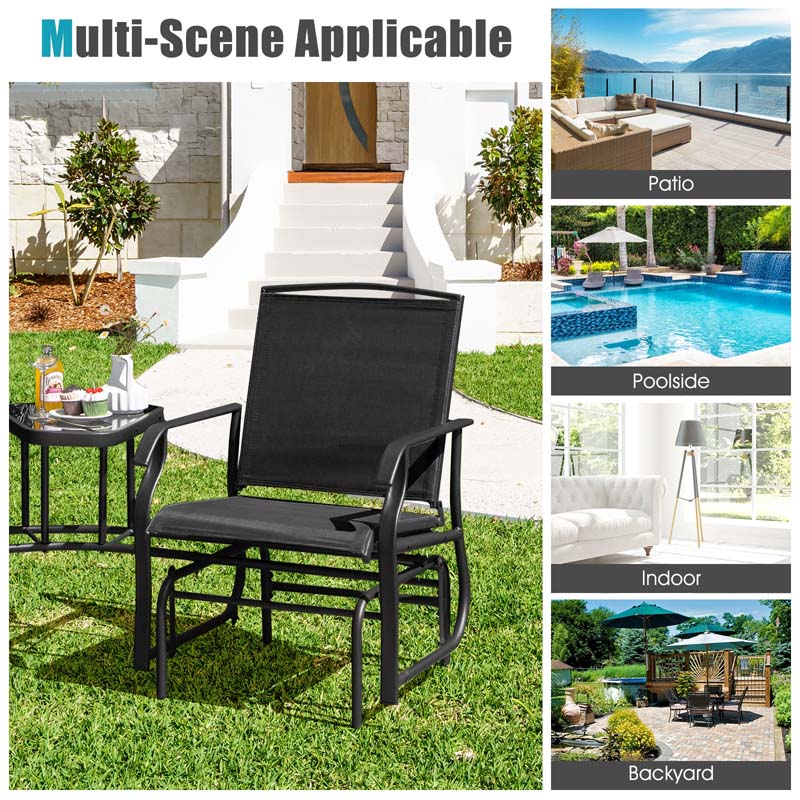 2-Person Double Swing Glider Chair With Glass Table, Steel And Fabric - 77in x 34in x 36in