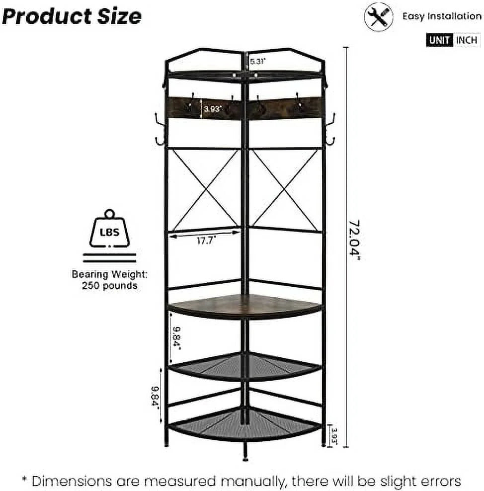 MQLIFEBOOM 3-in-1 Corner Entryway Hall Tree With Bench, Shoe Rack And Coat Rack, Rustic Brown/Black, 17.72in x 17.72in x 72.05in