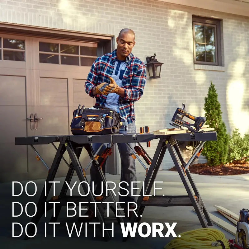 Worx Pegasus 2-in-1 Folding Work Table And Sawhorse With Clamps, 300-1000 lbs Capacity