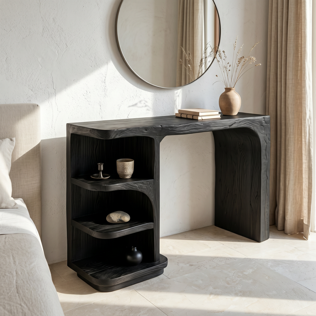 Contemporary Dressing Table With Waterfall Wood Structure For Bedroom - view 4