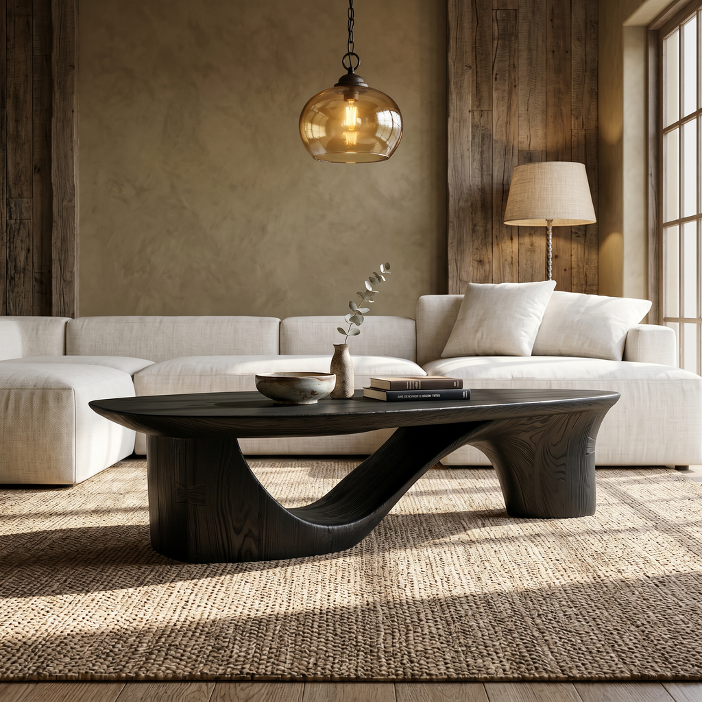 Contemporary Coffee Table With Sculptural Wooden Base For Living Room - view 4