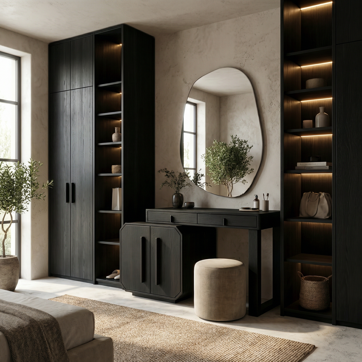 Contemporary Dressing Table With Storage Cabinet Sculptural Design For Bedroom - view 4