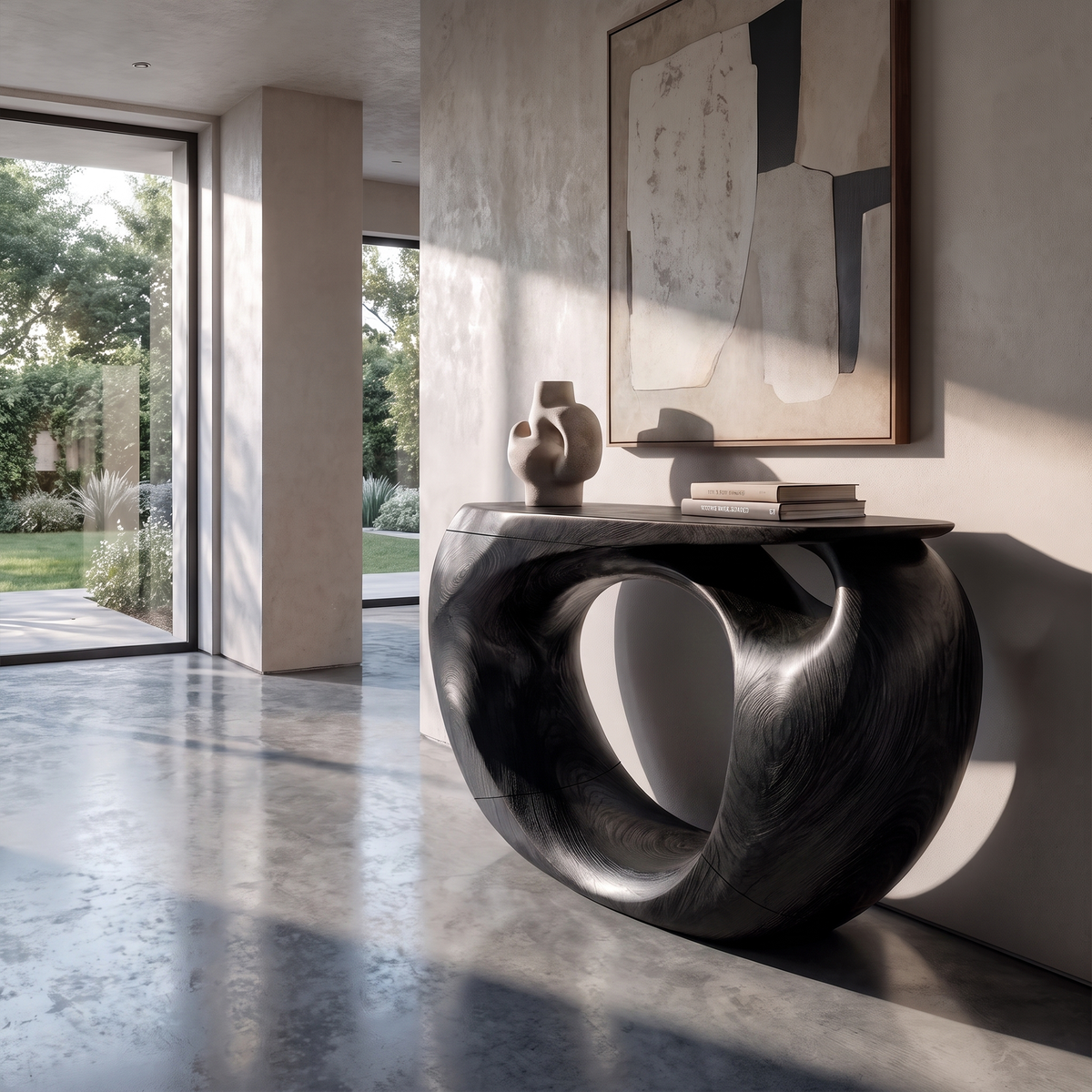 Console Table Organic Hollow Base Design For Entryway - view 4