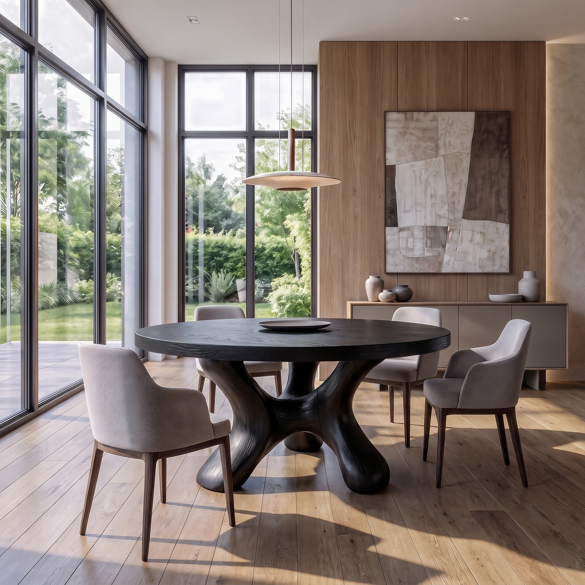 Contemporary Round Dining Table With Flowing Crossed Design For Dining Room And Living - view 4