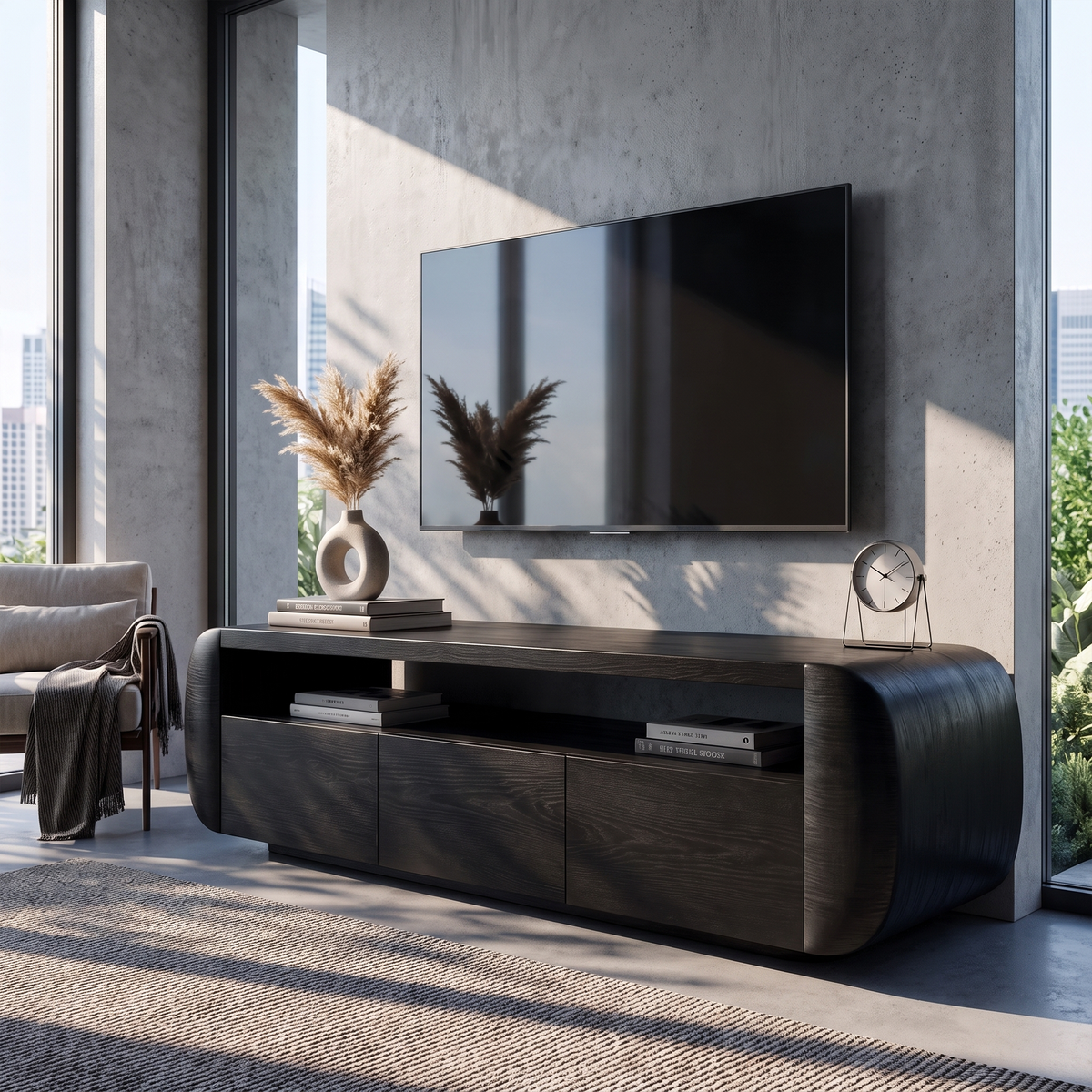 Contemporary TV Cabinet With Sculptural Wood Form For Living Room And Family Room - view 4