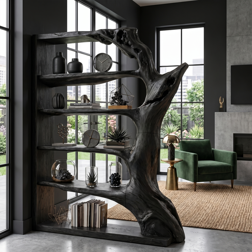 Contemporary Tree Bookshelf, Artistic Solid Wood Branch Book Display Rack Organizer - view 4