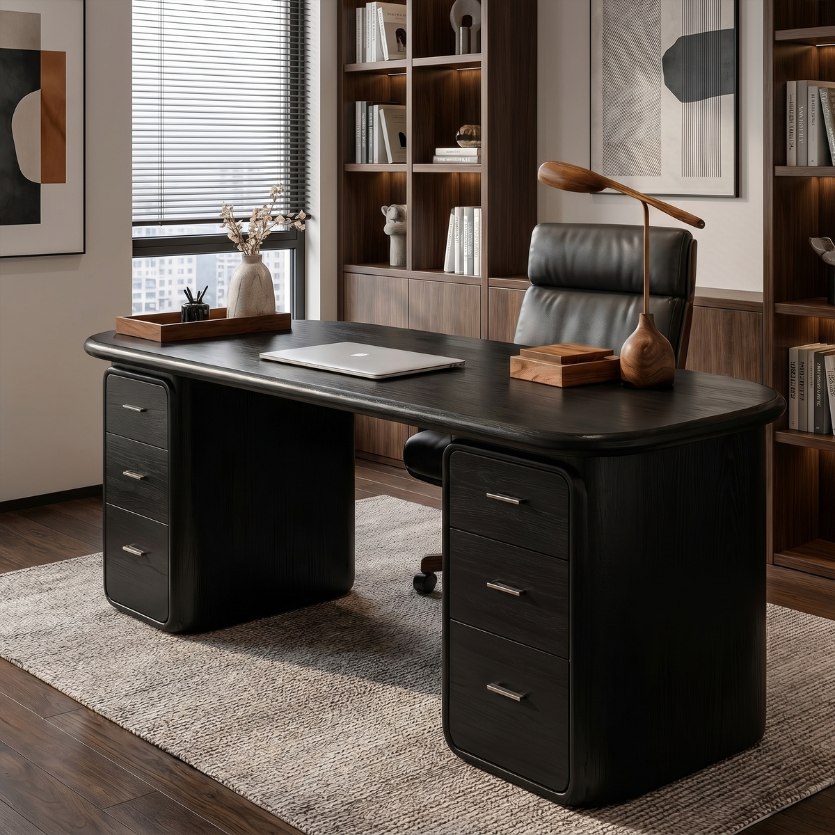 Contemporary Wood Desk With Built In Drawers For Home Office - view 4
