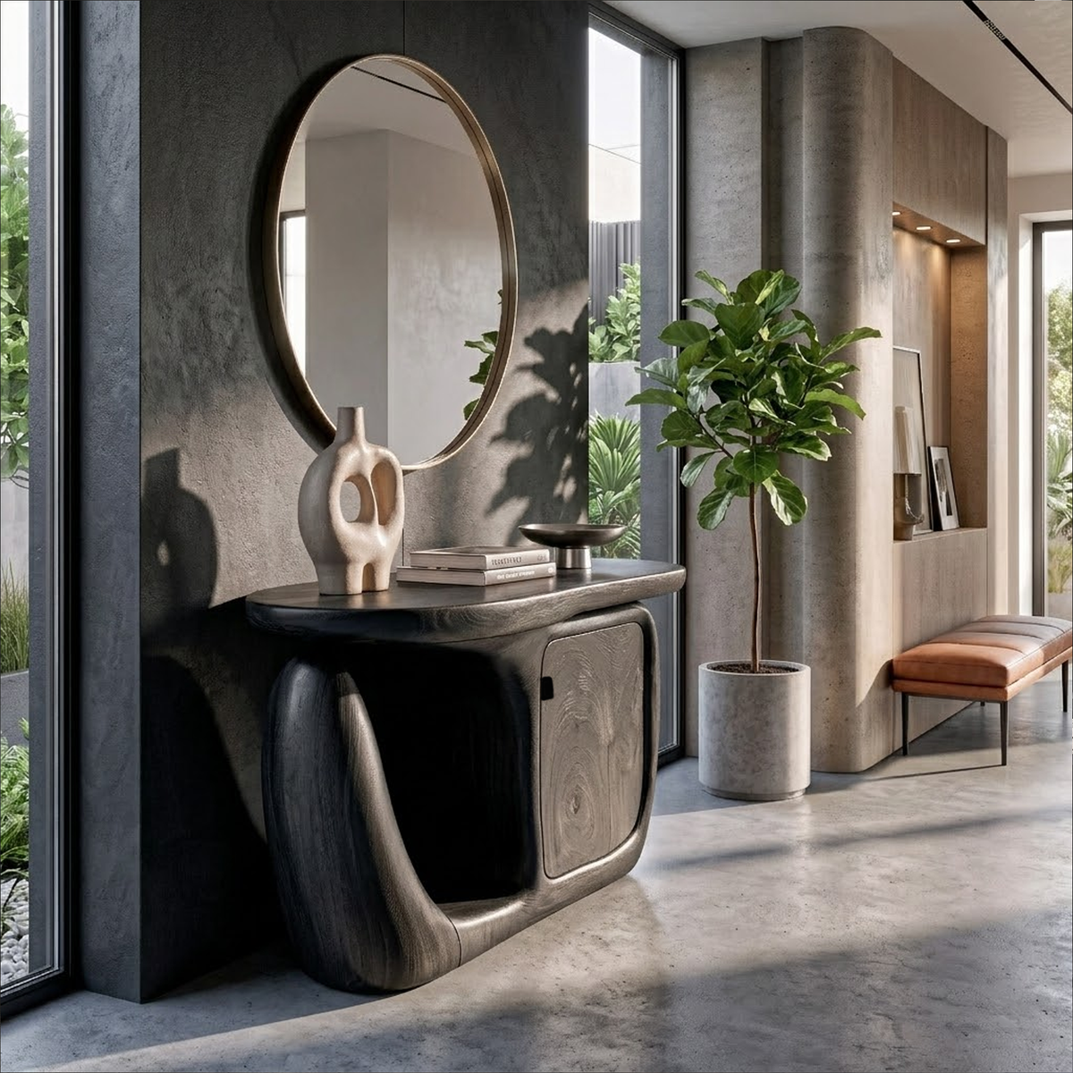 Contemporary Console Table With Sculptural Base And Storage For Entryway - view 4