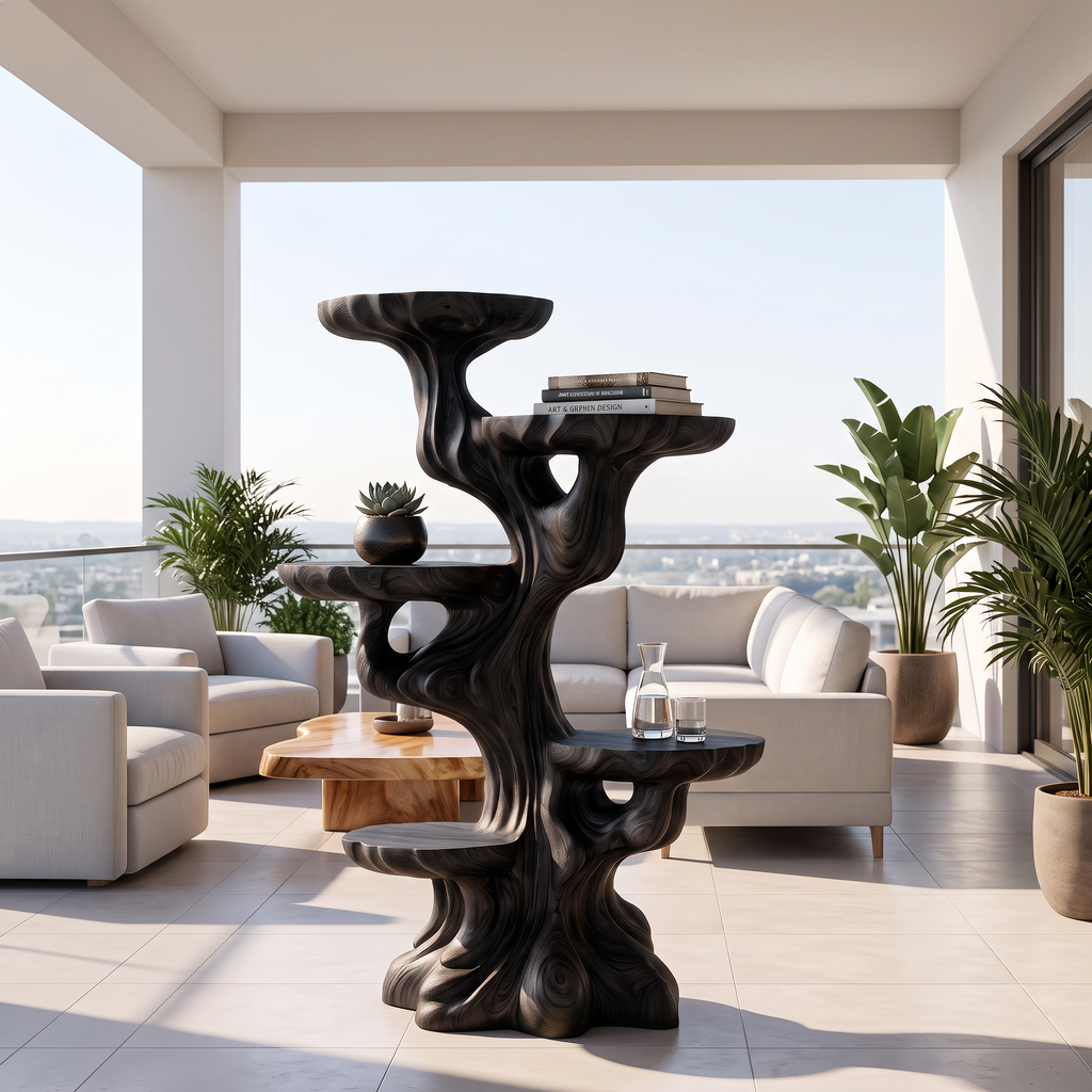 Contemporary Sculptural Plant Stand With Tiered Tree For Entryway - view 4