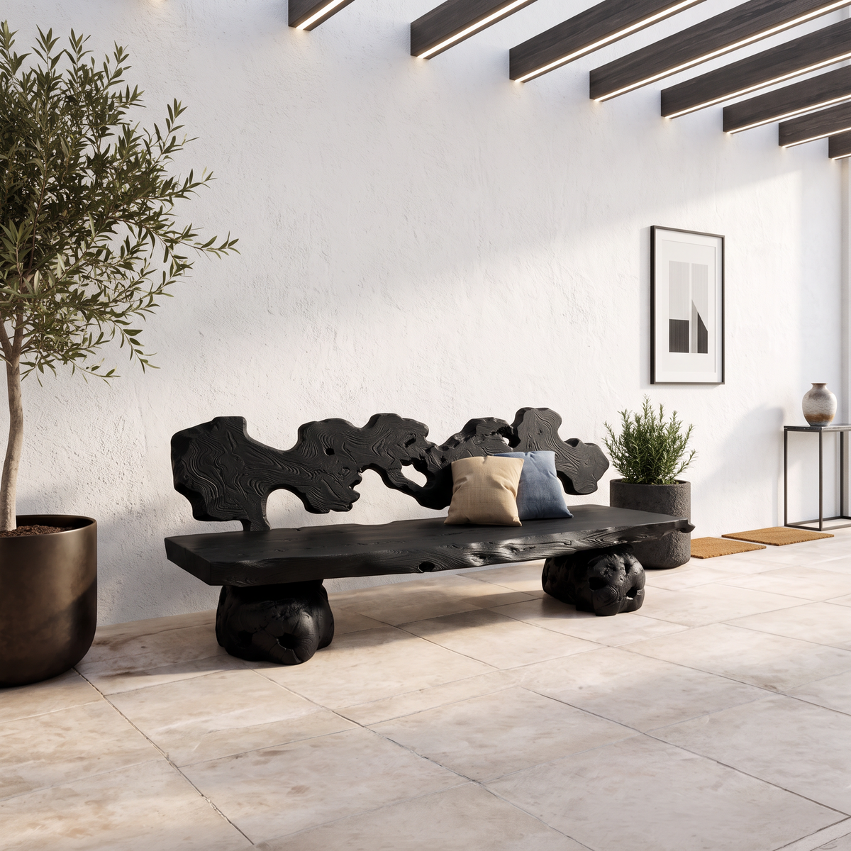 Contemporary Halloween Garden Bench With Interwoven Branch Design For Patio - view 4