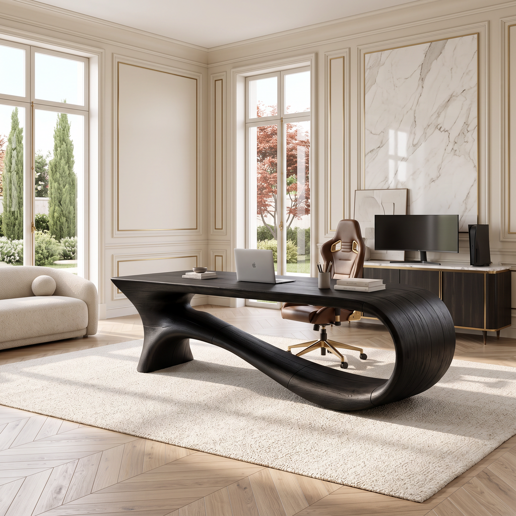 Contemporary Office Desk With Asymmetrical Curved Legs For Workspace - view 4