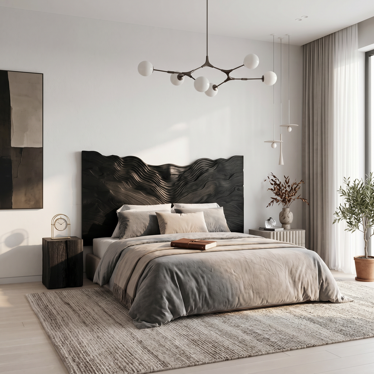 Contemporary Mountain Range Headboard Wooden Bed Headboard For Bedroom - view 4