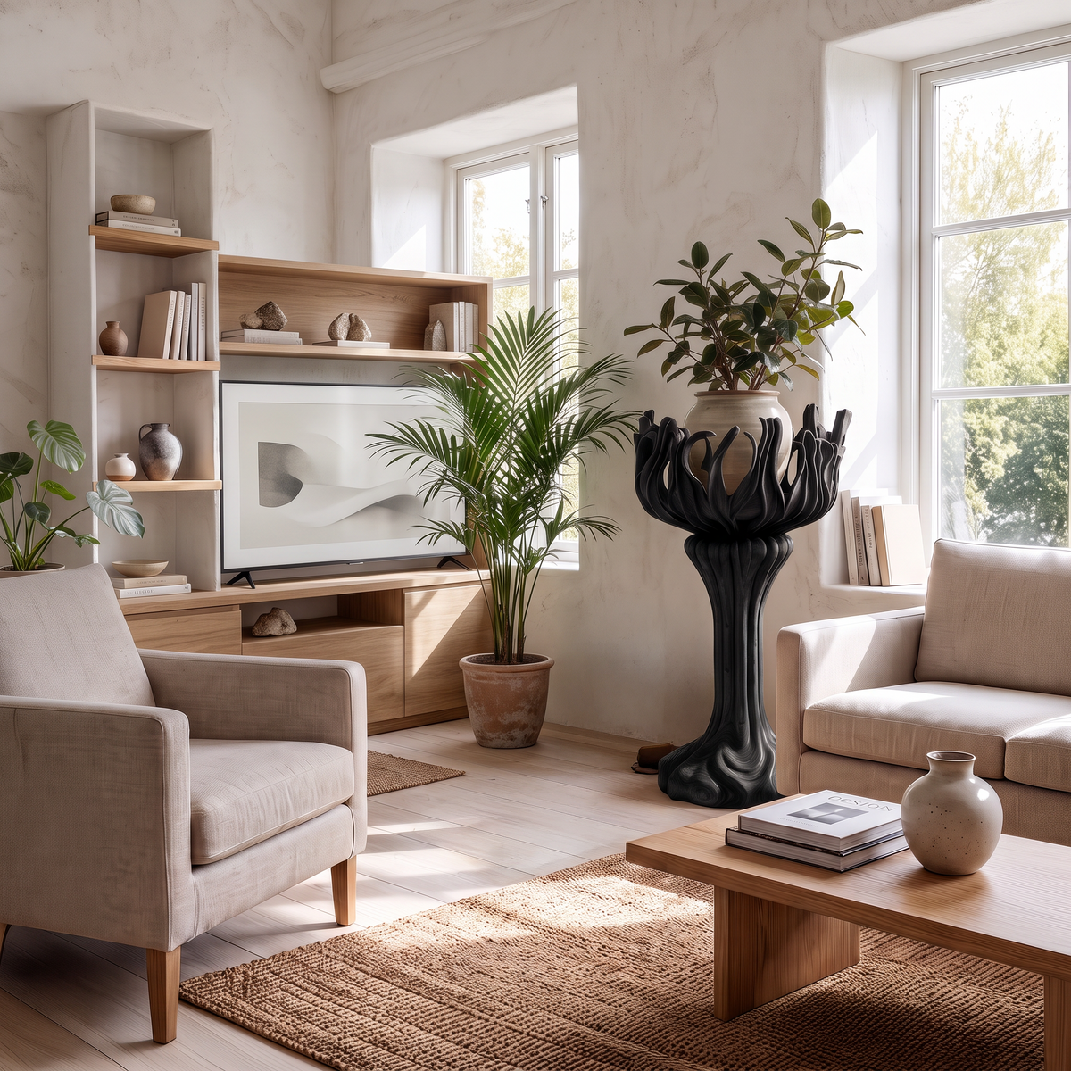 Contemporary Tree Shaped Plant Stand With Sculptural Form For Entryway And Sunroom - view 4