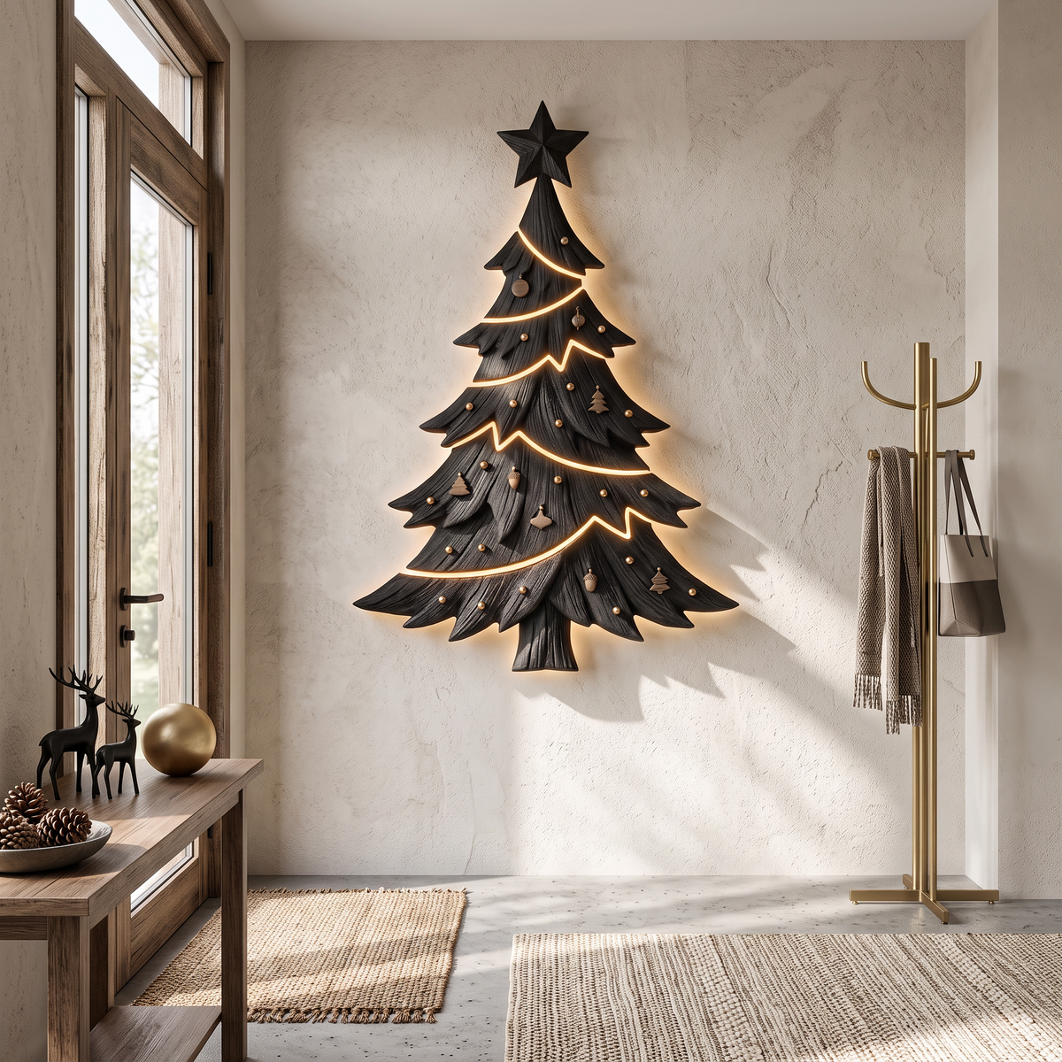 Contemporary Xmas Wall Sculpture With Evergreen Silhouette For Living Room - view 4