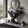 Contemporary Halloween Console Table With Sculptural Bat Wing Design For Entryway And - view 4