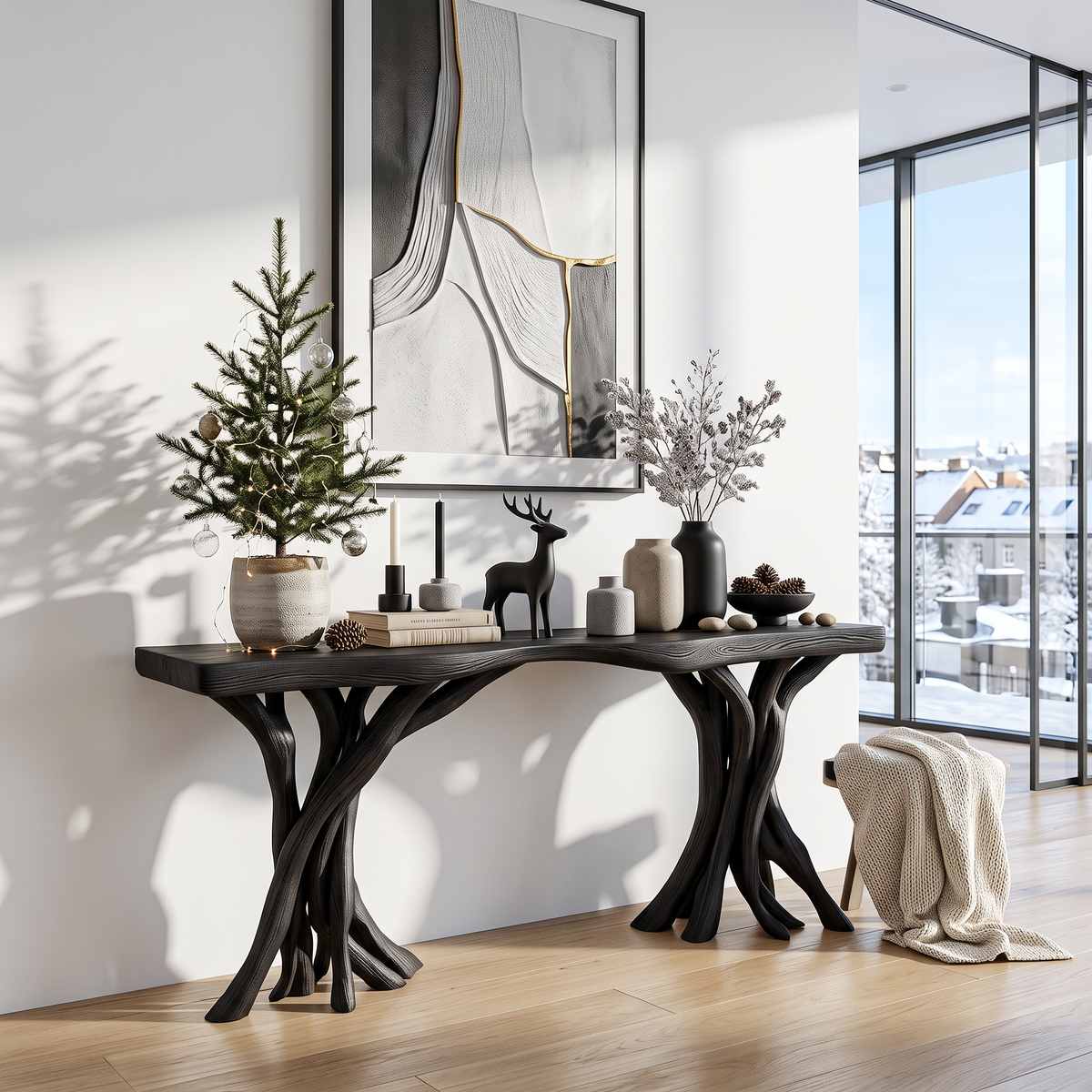 Driftwood Console Table Organic Wood Rustic Art Gift - view 4