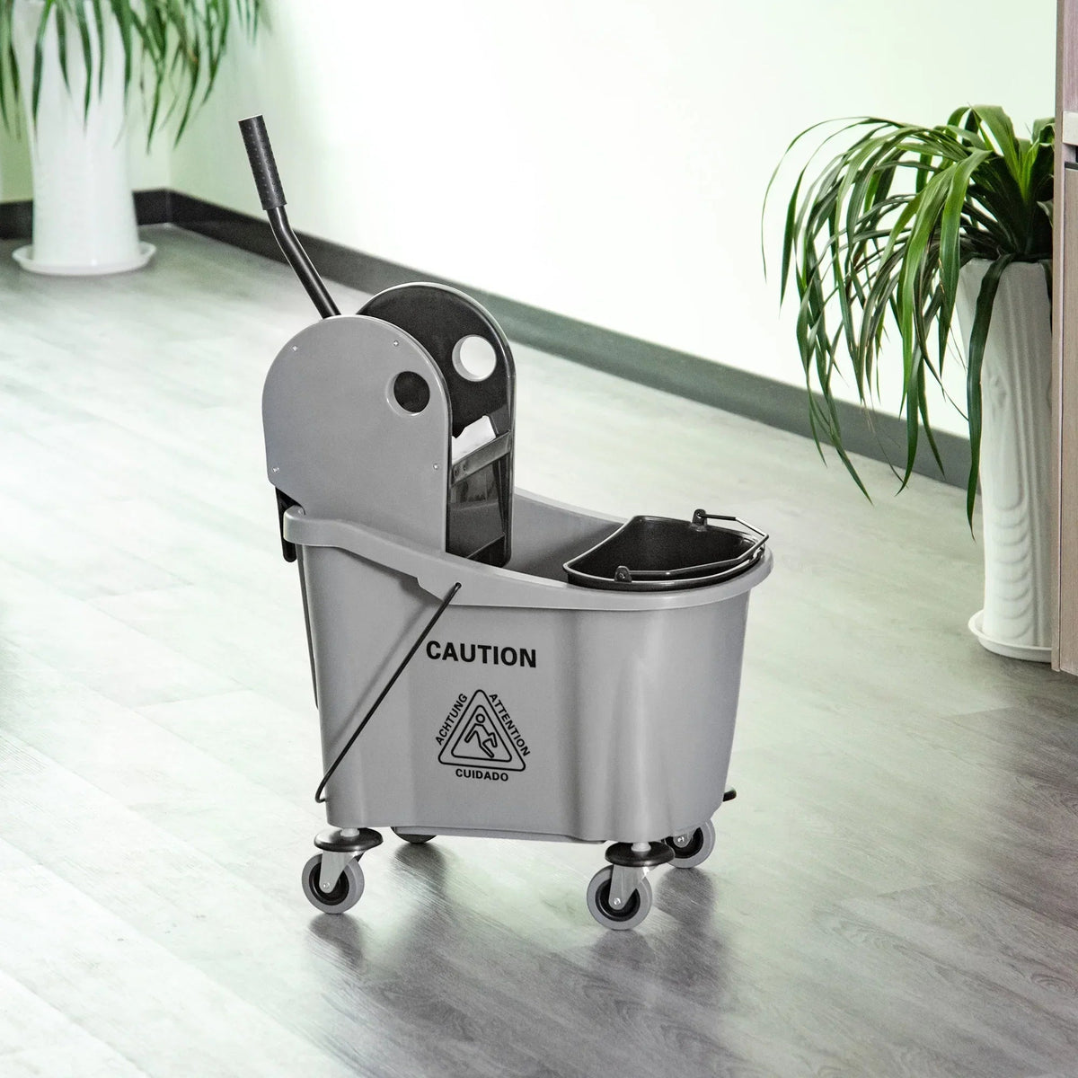 HOMCOM 9.5 Gallon Mop Bucket With Wringer Cleaning Cart, 38 Quart, Grey