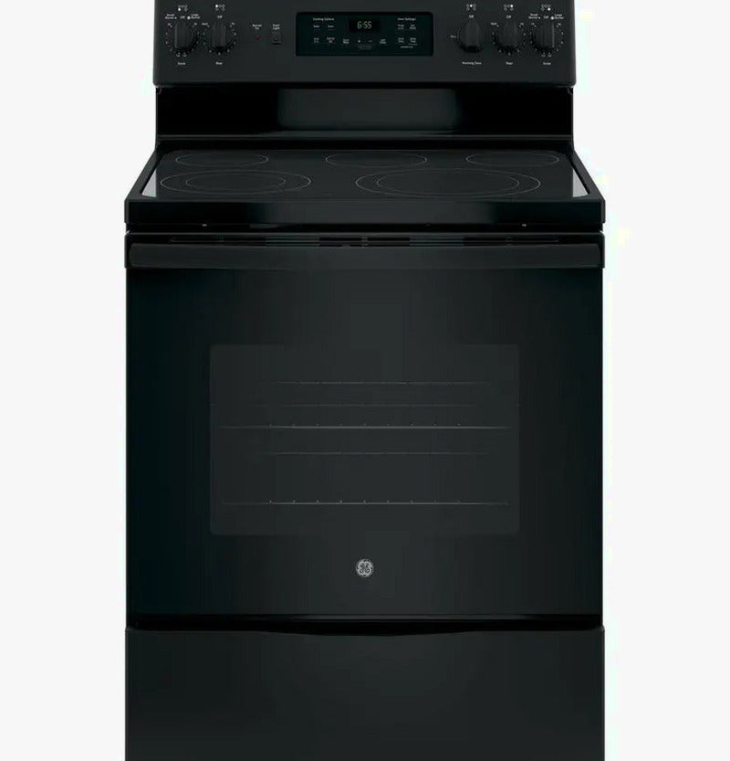 GE 30-Inch Black Freestanding Electric Range With Dual-Element Cooktop And Self-Cleaning Convection Oven