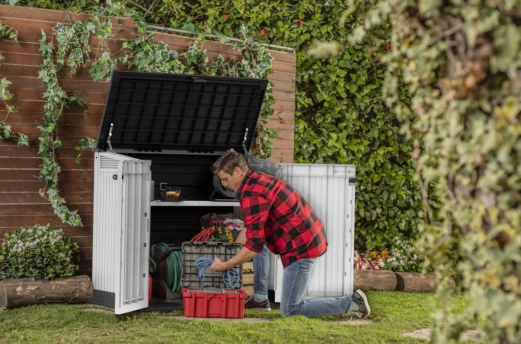 Keter S.I.O. Midi 4.3' x 2.3' x 3.7' Horizontal Resin Outdoor Storage Shed, Grey