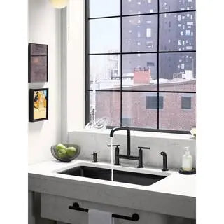 KOHLER Purist 2-Handle Bridge Kitchen Faucet With Side Sprayer, Matte Black - K-7548-4-BL