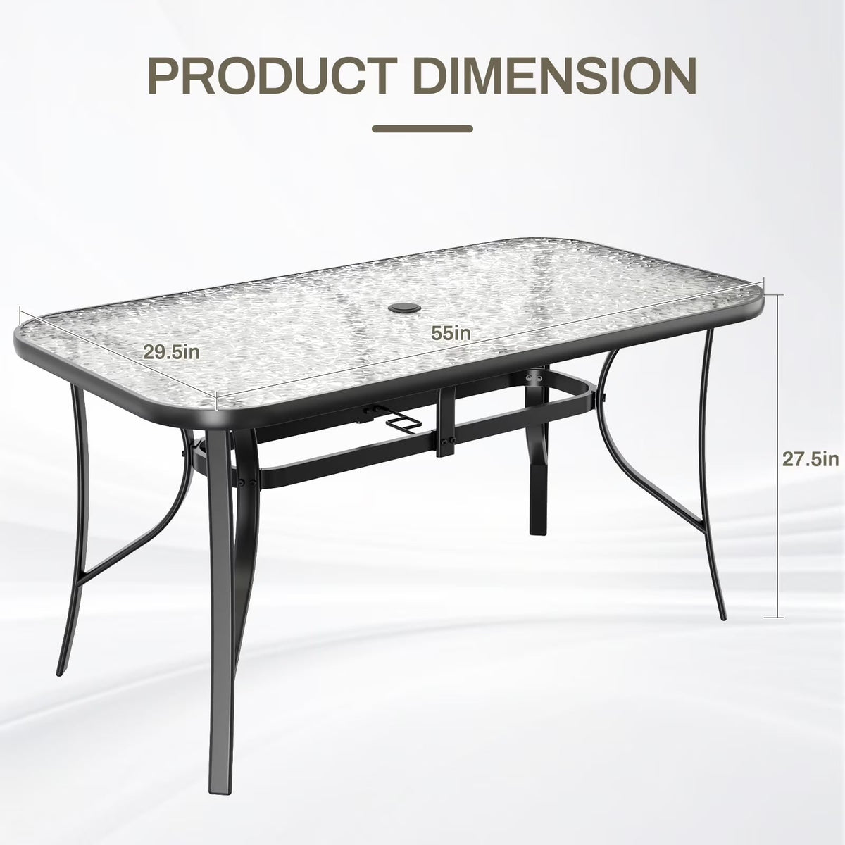 Arlopu Rectangular Patio Dining Table With 5mm Tempered Glass Top