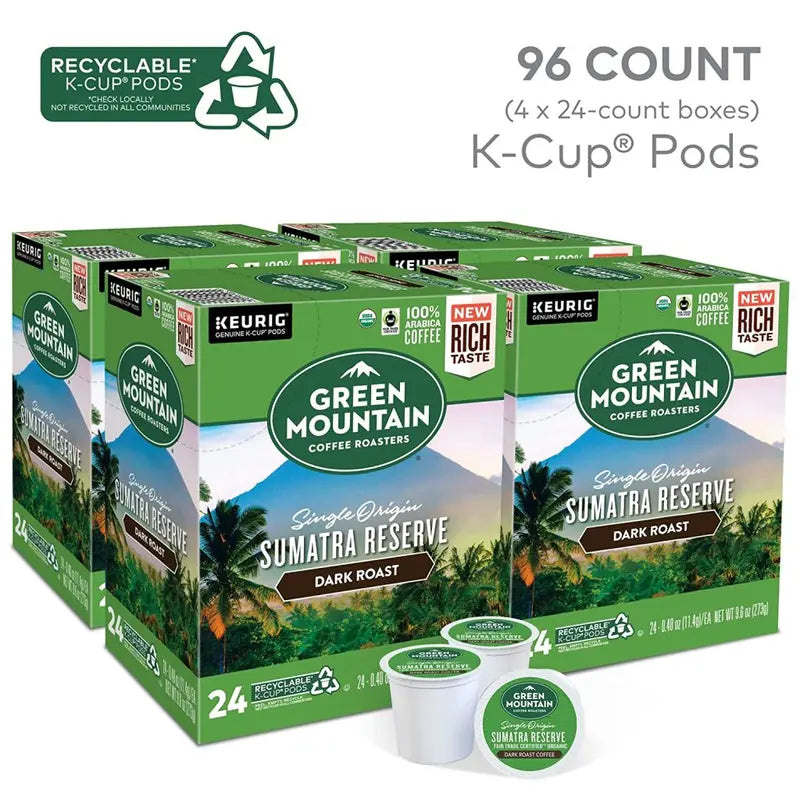 Green Mountain Coffee Roasters Sumatra Reserve Dark Roast K-Cup Pods, 96 Count, Fair Trade Certified