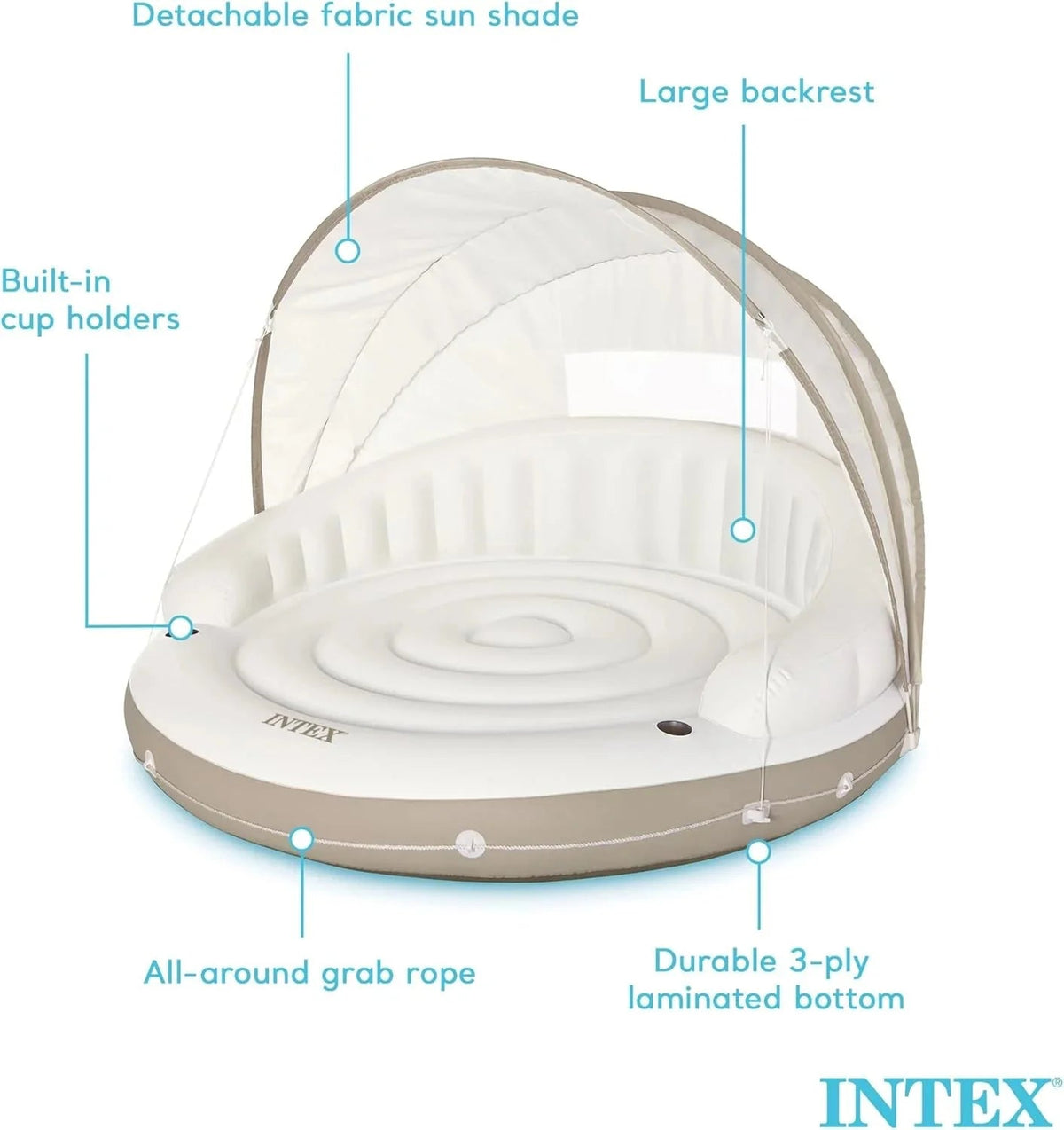 Intex Canopy Island Inflatable Pool Float, 78.5 x 59 inch, 440 lb Capacity - 58292EP
