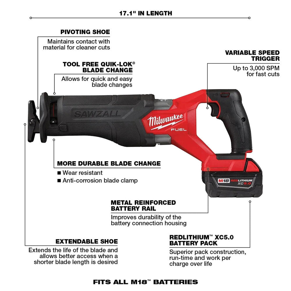 M18 FUEL 18V Lithium Ion Brushless Cordless 7 Tool Combo Kit 5.0 Ah
