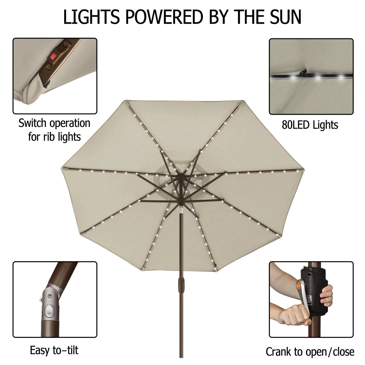 EliteShade 9ft Market Patio Umbrella With 80 LED Lights, Ruby