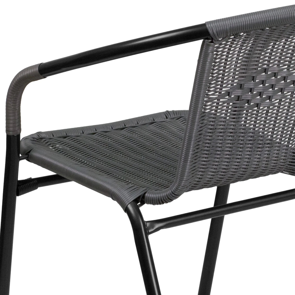 Emma + Oliver Indoor/Outdoor Stacking Rattan Patio Chairs, Set of 2, Gray