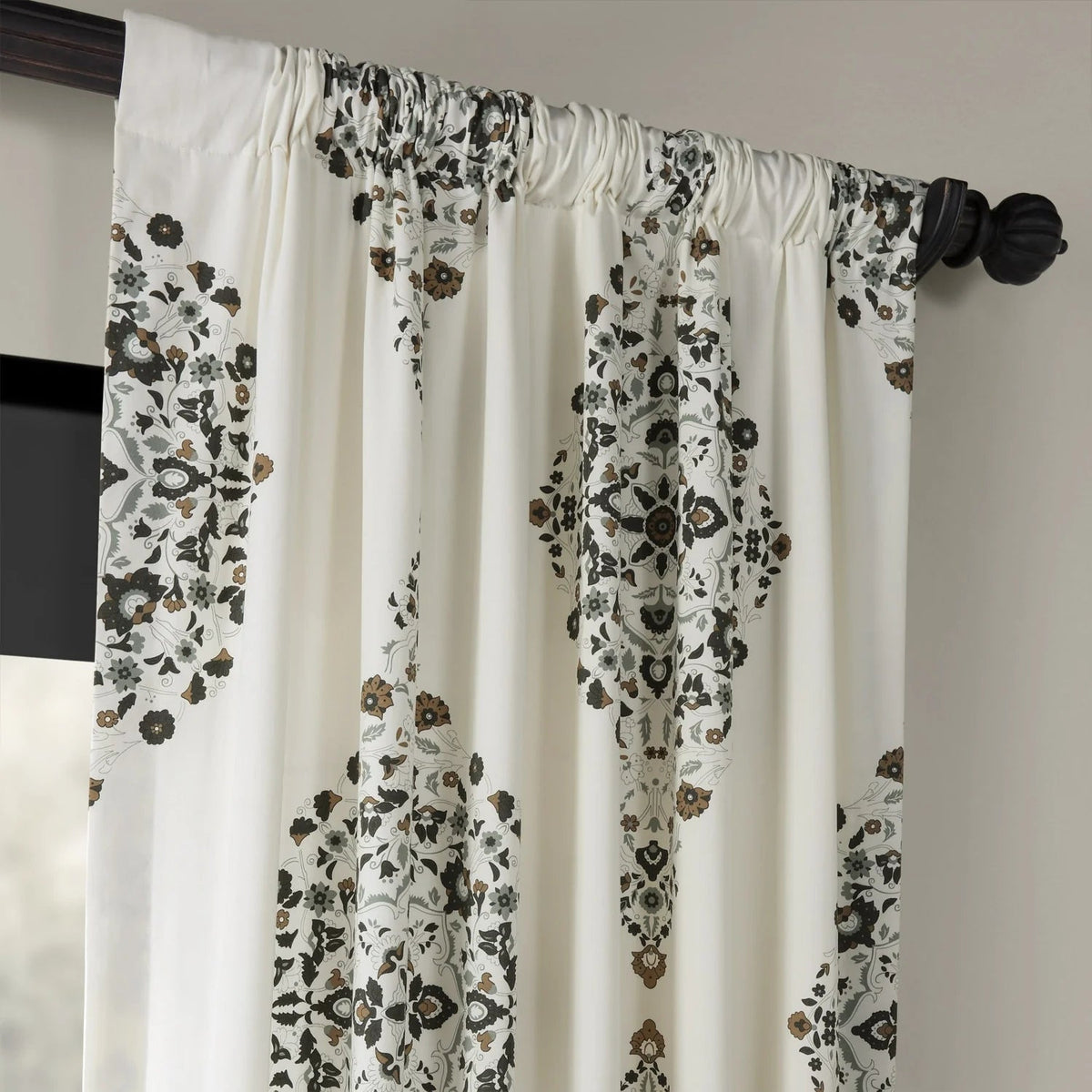 Medallion Damask Printed Cotton Room Darkening Curtain Panel, 1 Piece, 50 in W x 84/96/108/120 in L