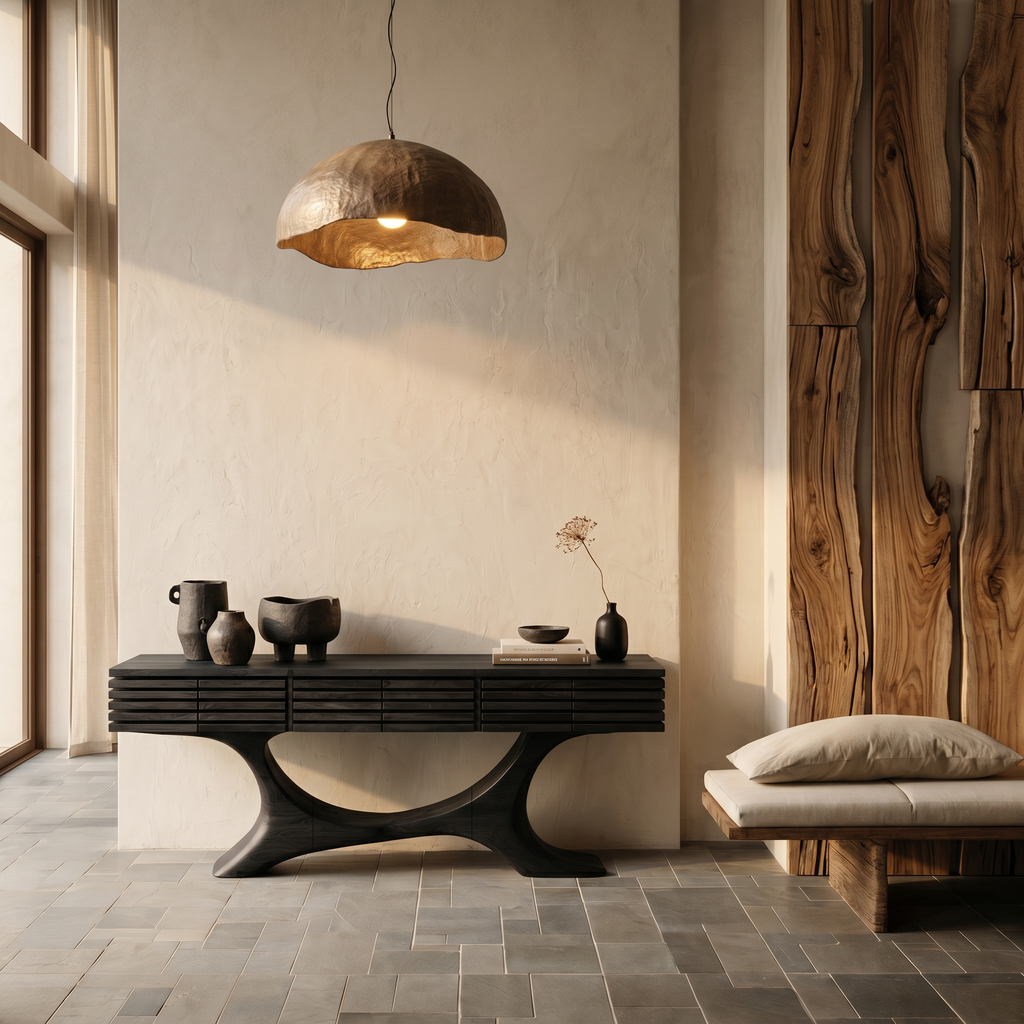 Contemporary Console Table With Curved Tree Trunk Base And Built In Storage Drawers For - view 4