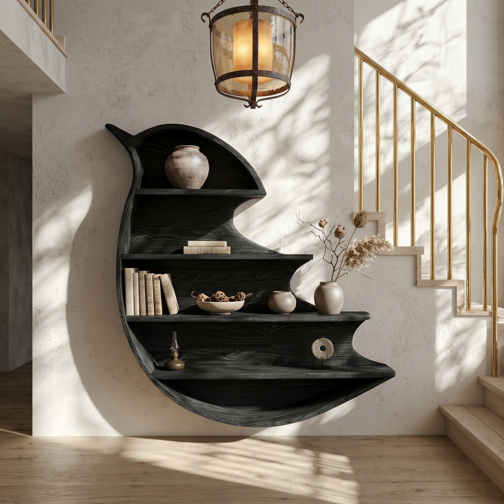 Artistic Wave Bookcase With Wall Mounted Display Storage For Entryway - view 4