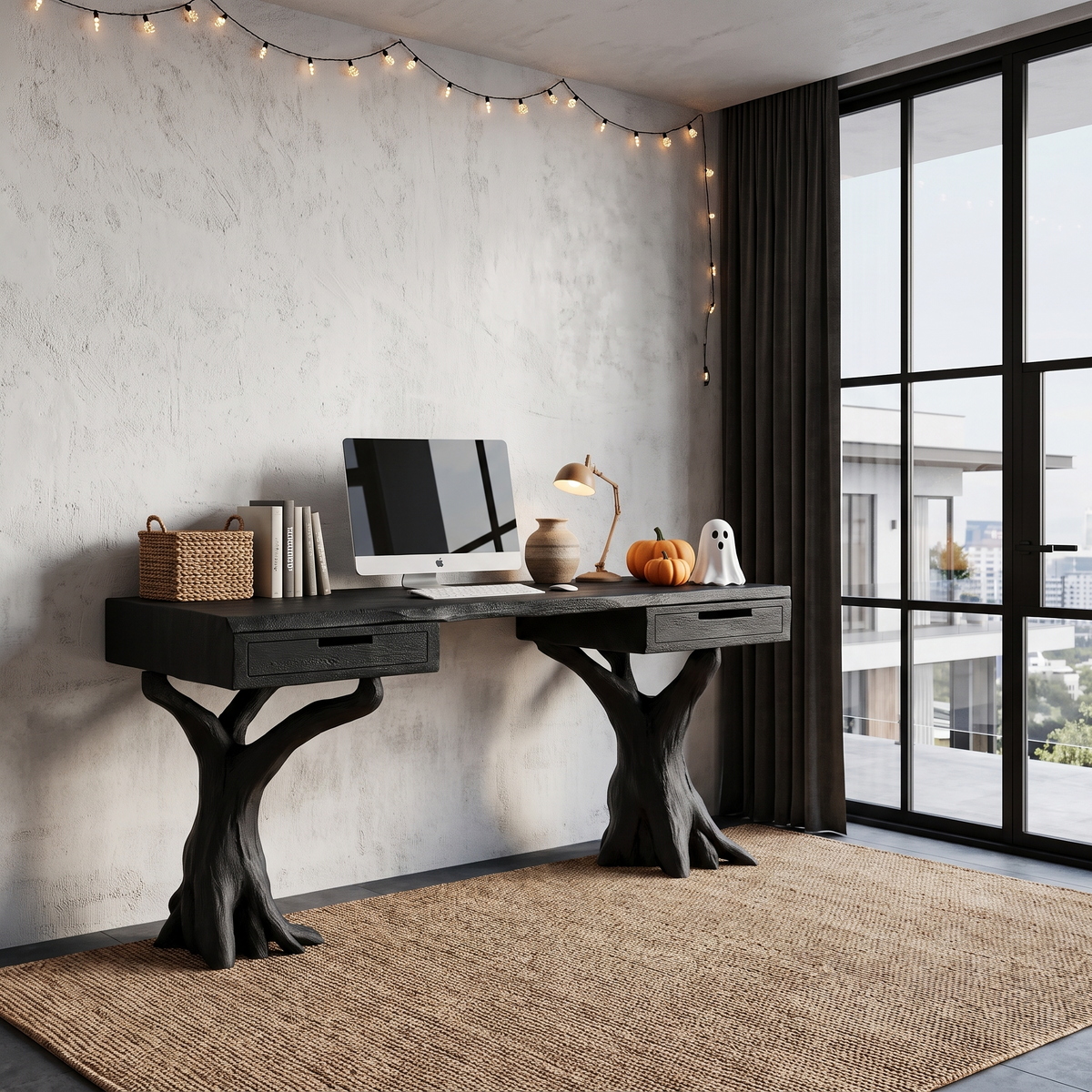 Contemporary Halloween Storage Desk With Pumpkin Display Shelves For Home Office - view 4