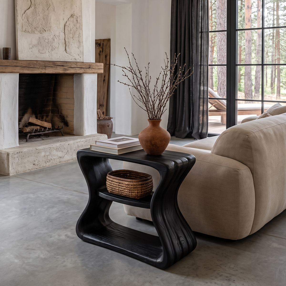Contemporary Beside Table With Flowing Curved Frame For Living Room - view 4