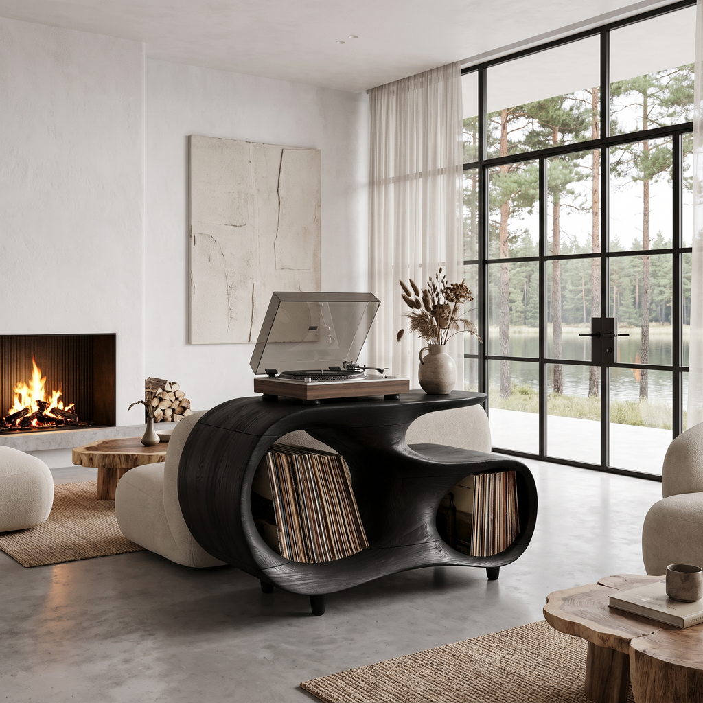 Contemporary Turntable Stand With Flowing Open Frame Design For Entryway - view 4