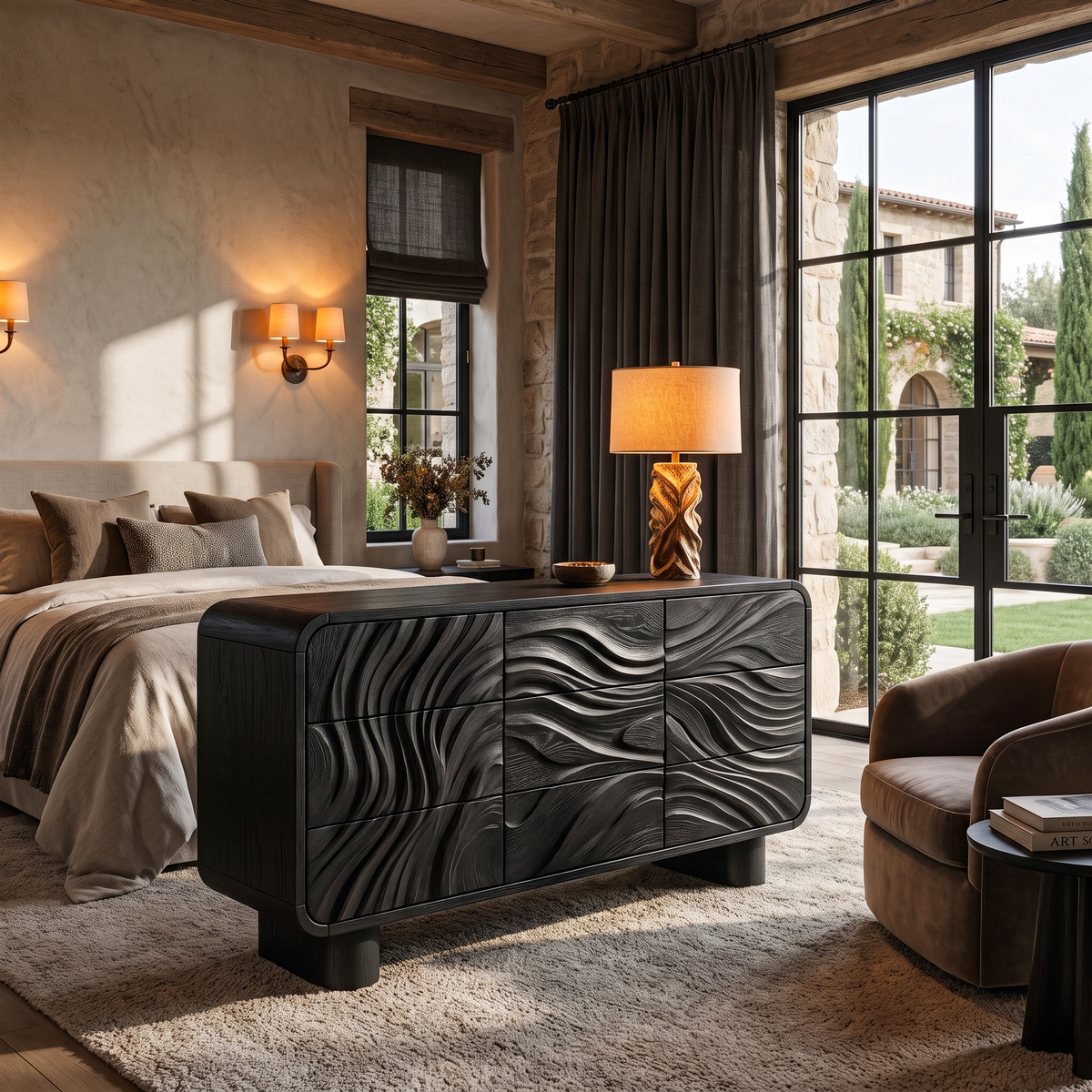 Contemporary Bedroom Dresser Drawers With Sculpted Wave Pattern And Curved Corners For - view 4