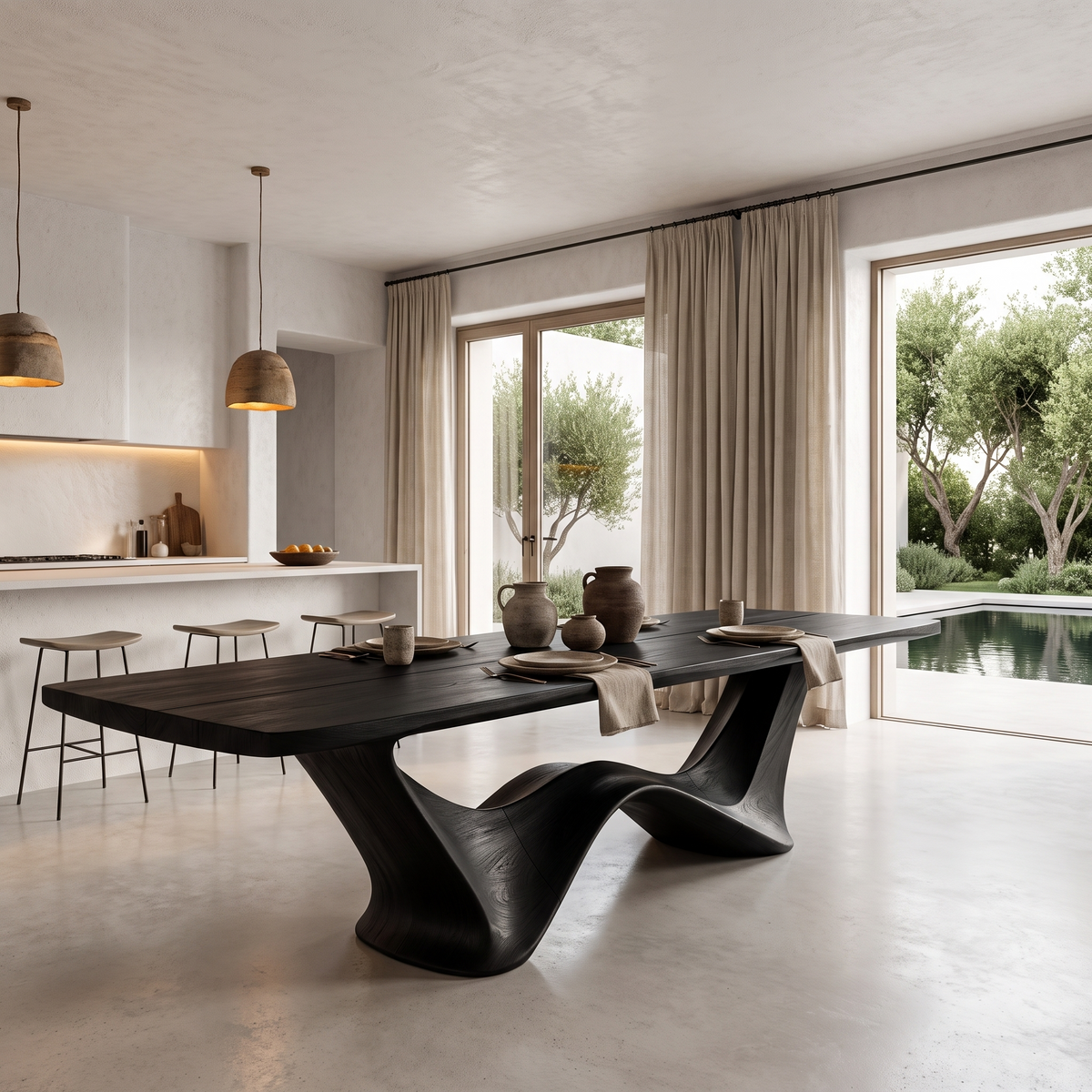 Contemporary Dining Table With Architectural Wave Design For Dining Room And Breakfast - view 4