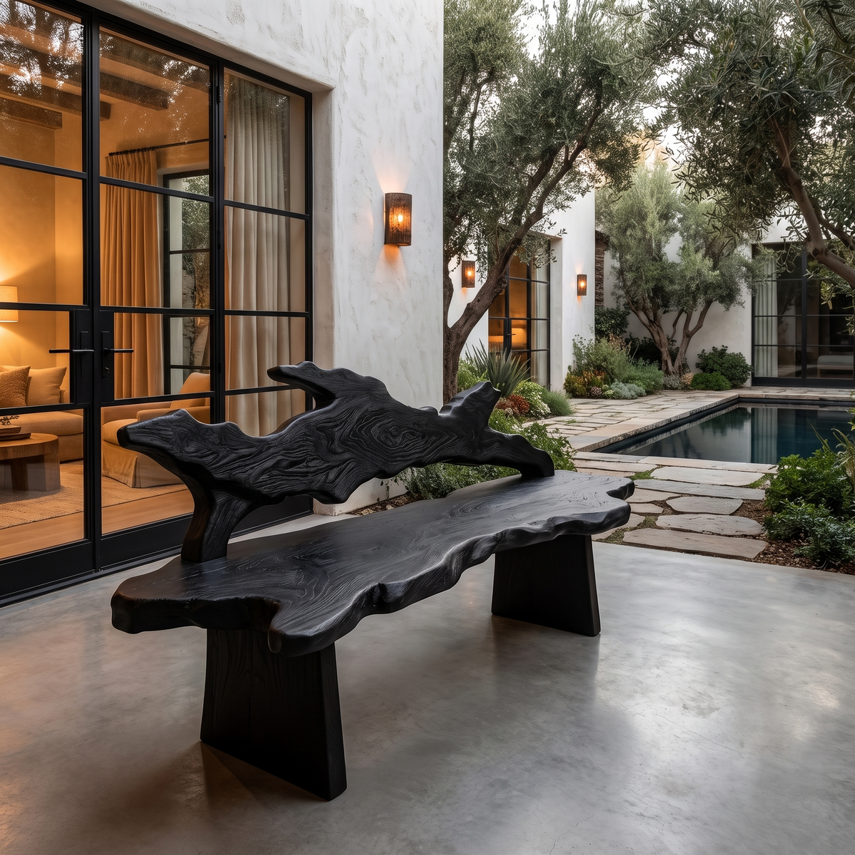 Contemporary Tree Branch Bench Solid Wood Patio Bench For Outdoor - view 4