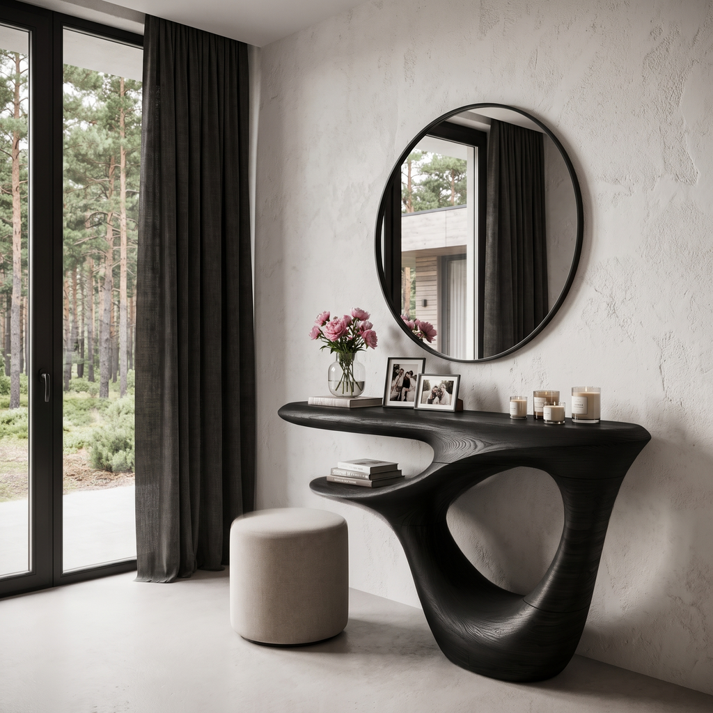 Contemporary Console Table With Artistic Open Frame Base For Foyer And Hallway - view 4